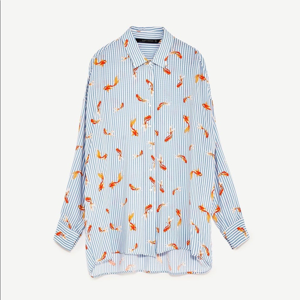ZARA striped fish print blouse